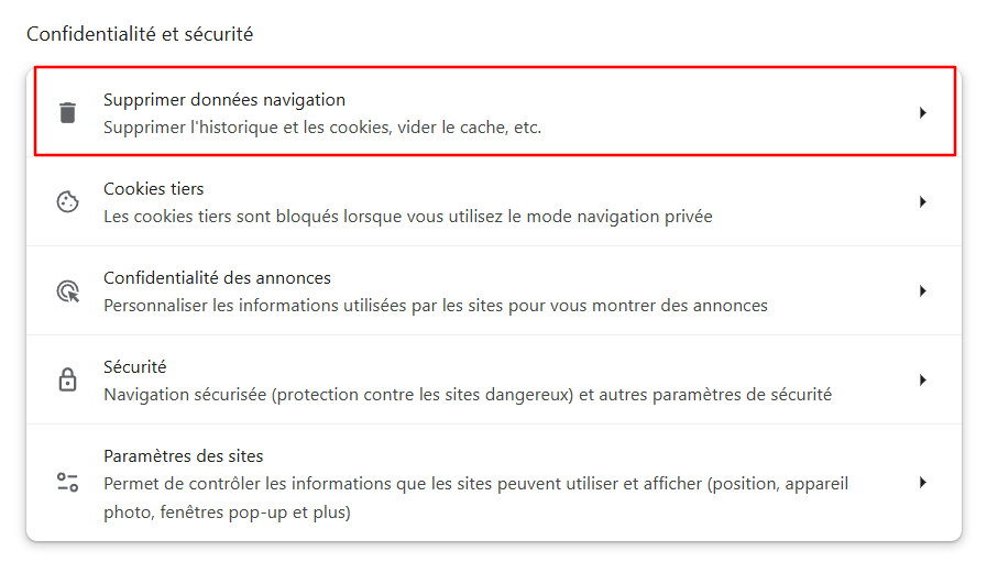 effacer les données de navigation sur google chrome