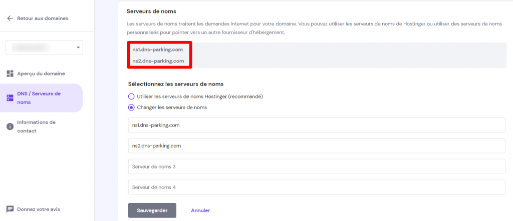 Changer les serveurs de noms via hPanel