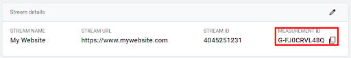 Votre ID de mesure se trouve dans la colonne Flux de données de GA4