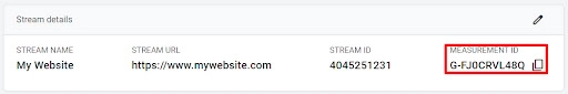 Votre ID de mesure se trouve dans la colonne Flux de données de GA4