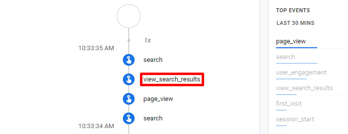 Vérifier le DebugView pour voir si Analyticts a enregistré les données de l'événement.