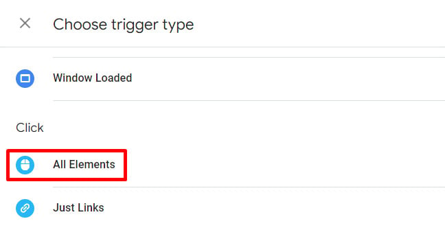 Choisissez le type de déclencheur "Tous les éléments".