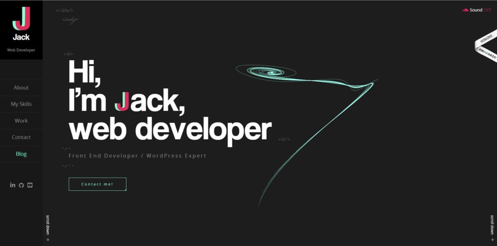 Un portfolio de développeur web freelance par Jack Jeznach