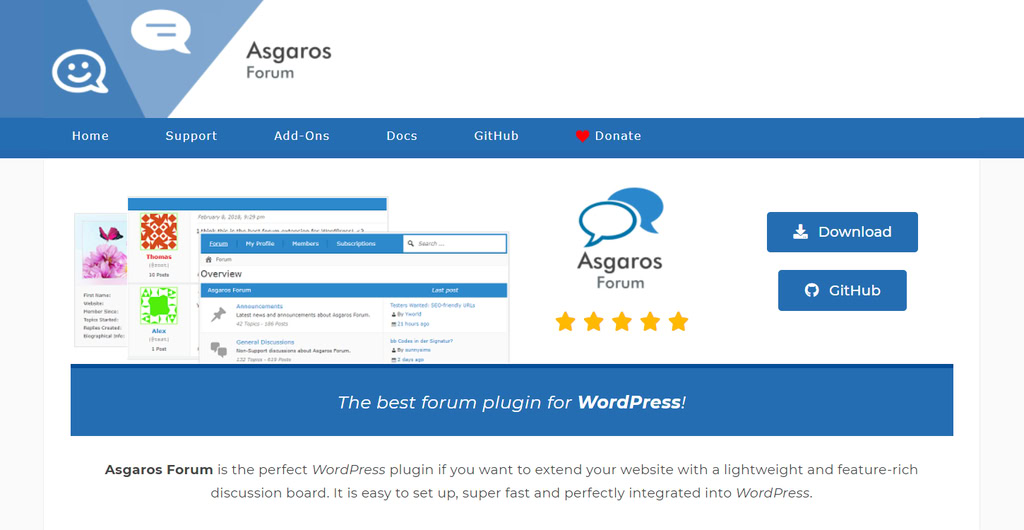 Page d'accueil du plugin Asgaros Forum