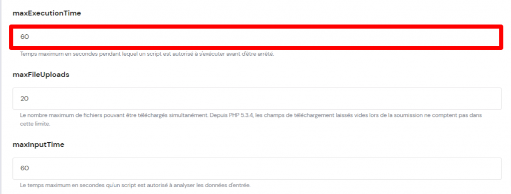 L'option de temps d'exécution maximum de WordPress dans le hPanel