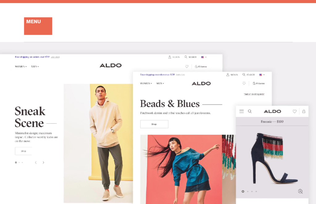 Un aperçu du site de commerce électronique responsive d'ALDO par Work & Co