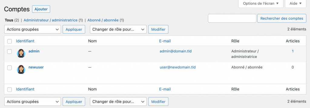 Modifier tous les utilisateurs dans le tableau de bord de WordPress