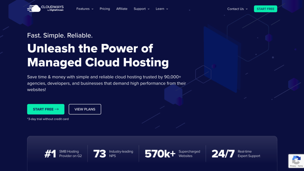 Landing page hébergement de cloudways