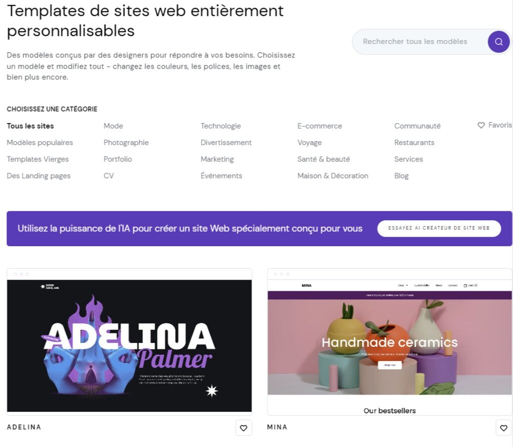 Modèles de sites Web entièrement personnalisables du créateur de sites d' Hostinger 