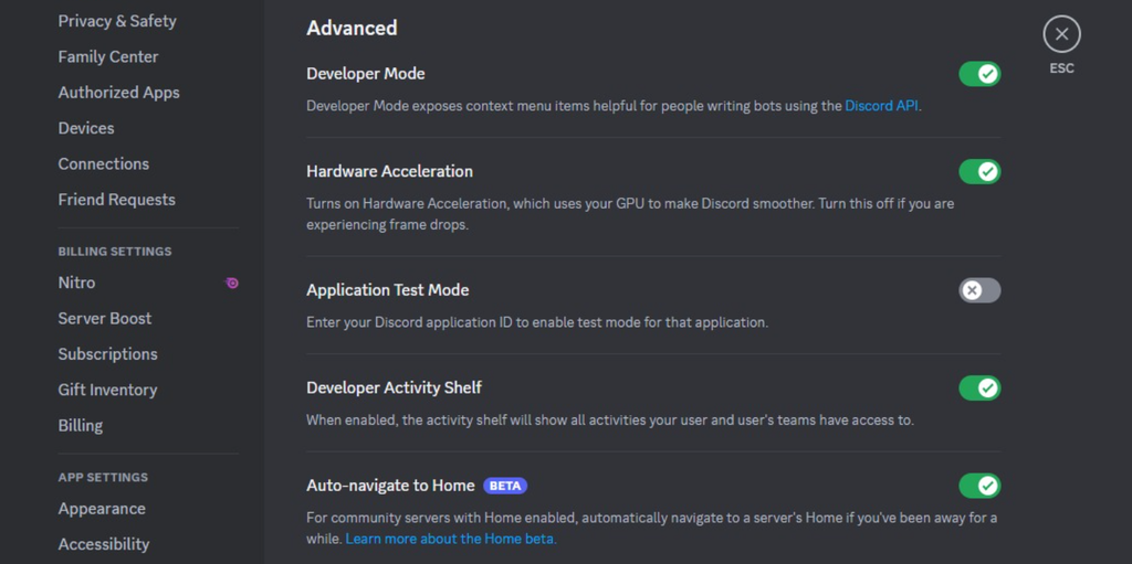 Activer le mode développeur dans l'application Discord