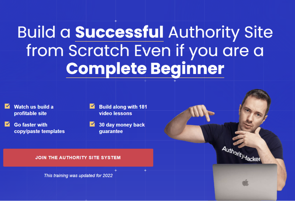 La landing page de The Authority Site System, un cours en ligne de Authority Hacker.