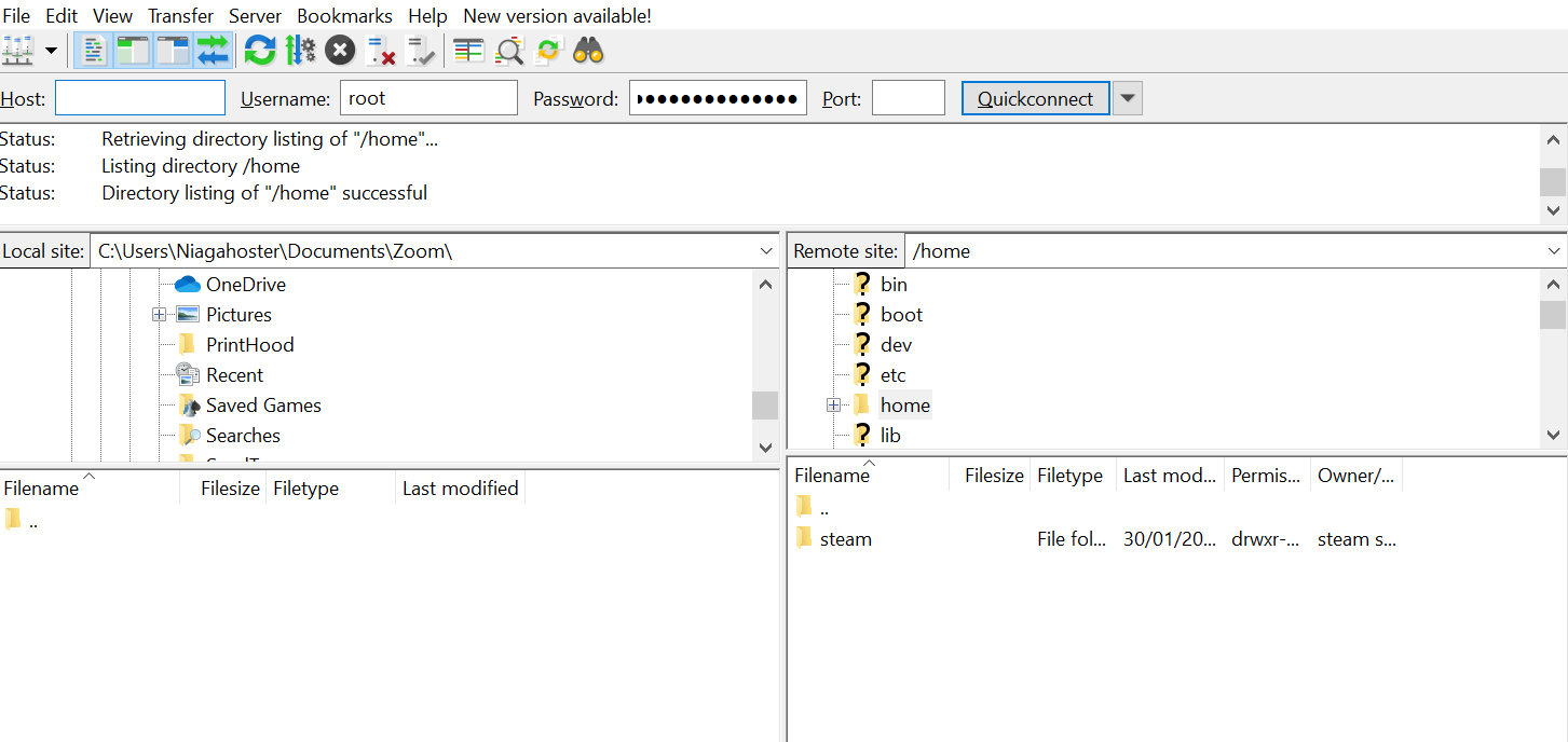 Interface utilisateur FileZilla