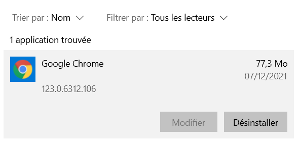 désinstallation de Google Chrome sous Windows.