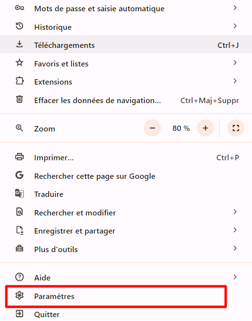 Paramètres de Google Chrome