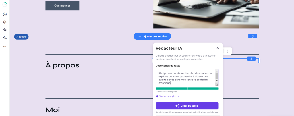 Outil de rédacteur IA d'Hostinger