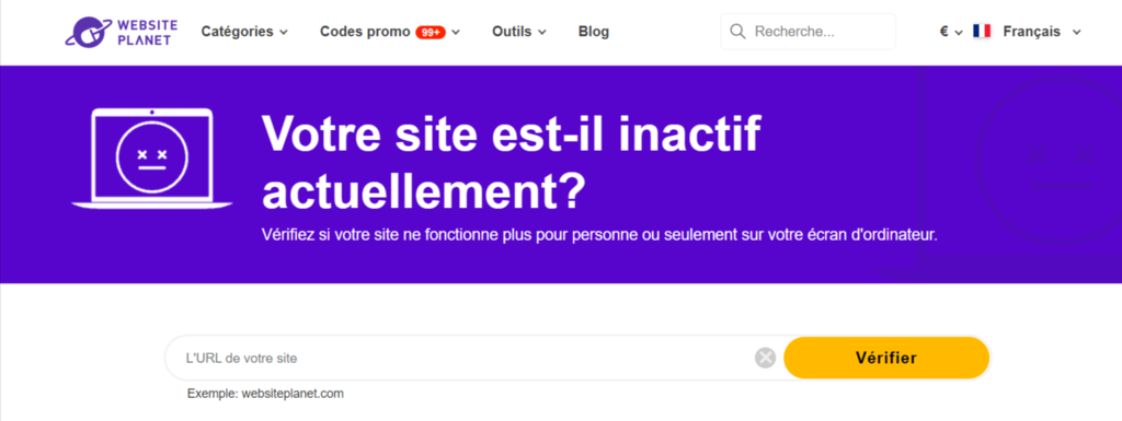 La page web de l'outil de Website Planet.
