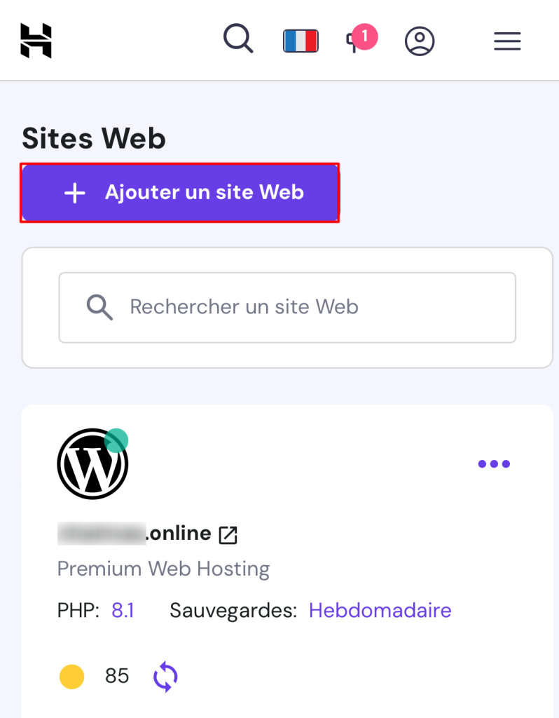 Ajouter un site web sur hPanel