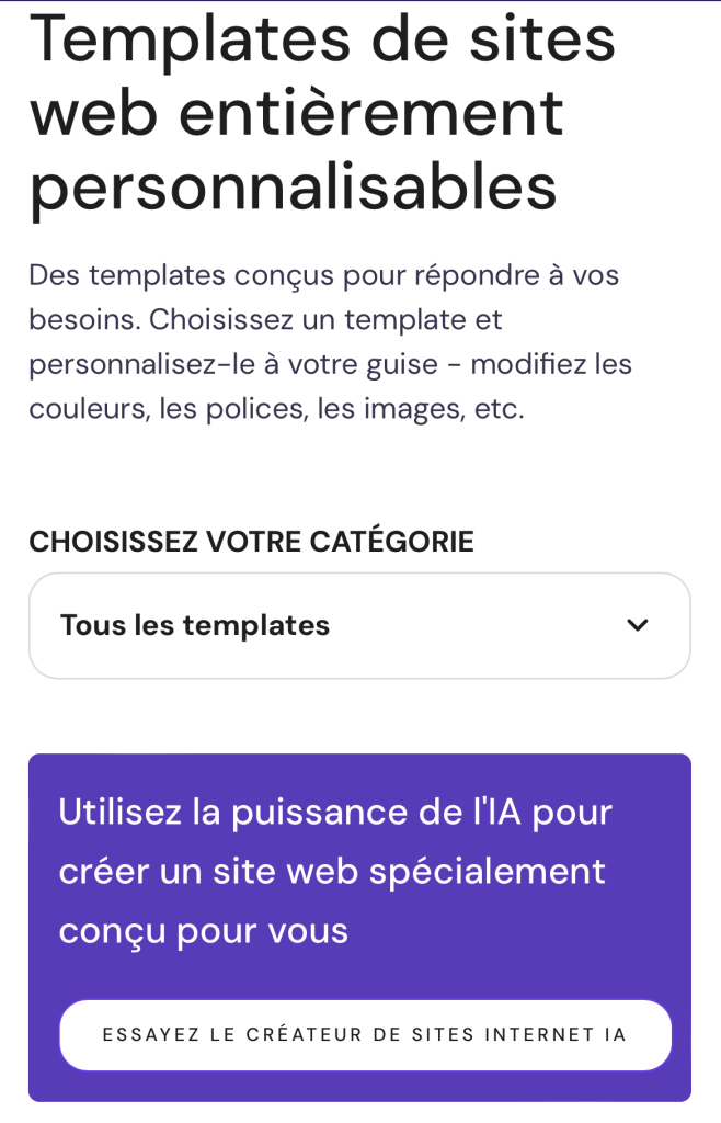 Templates de l'éditeur mobile