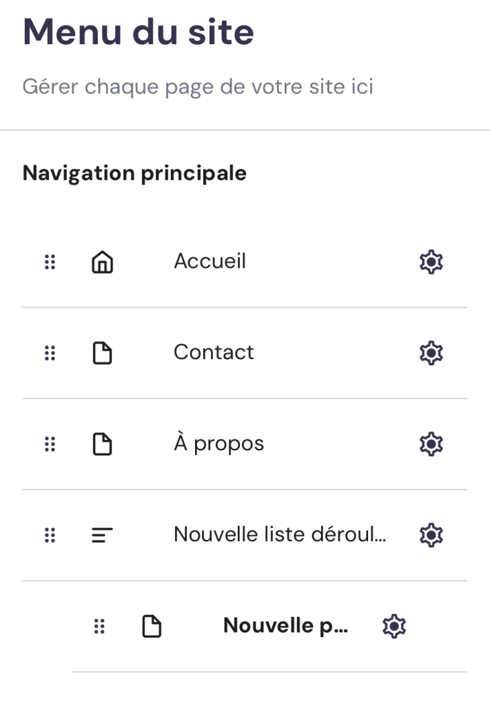 Menu déroulant dans l'éditeur mobile