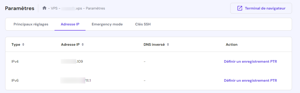 Configuration des enregistrements PTR dans hPanel