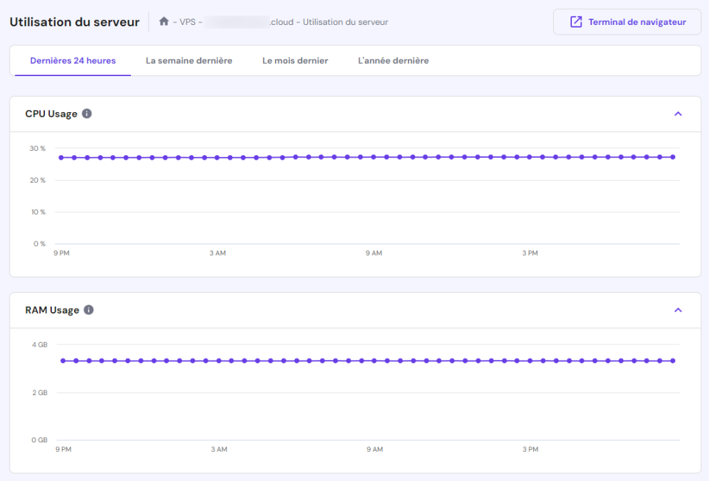 Accéder au menu Utilisation du serveur dans le tableau de bord de hPanel