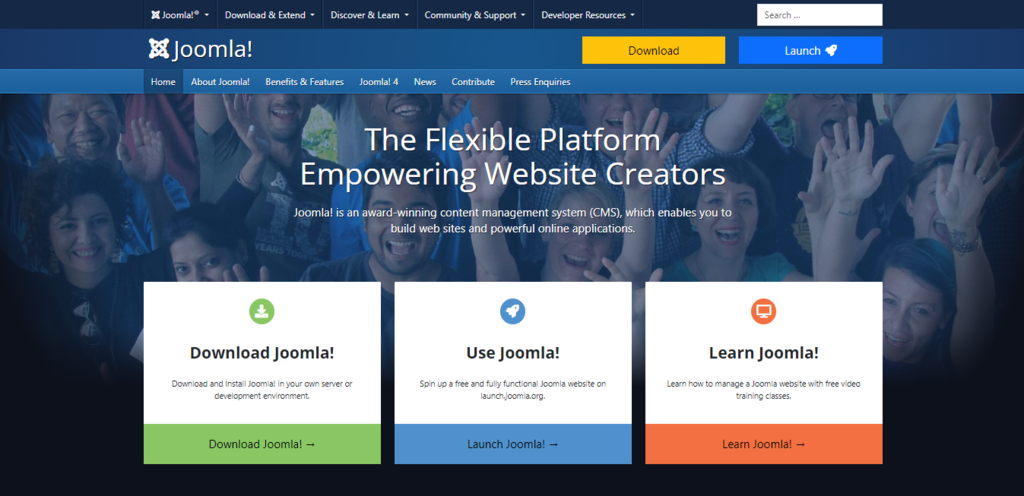 Page d'accueil du site web de Joomla!