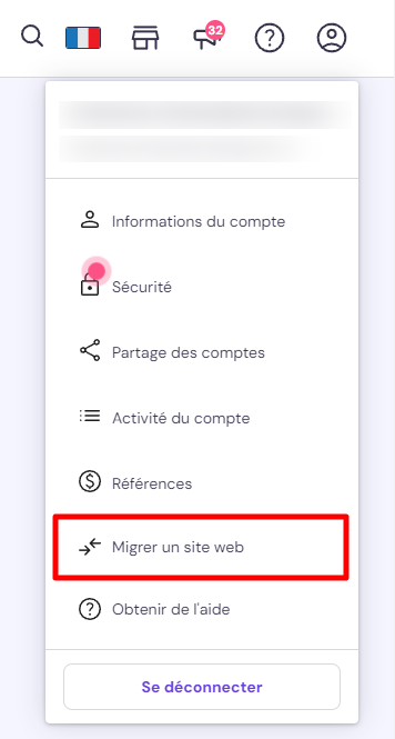 Fonction de migration de site Web dans Hostinger hPanel