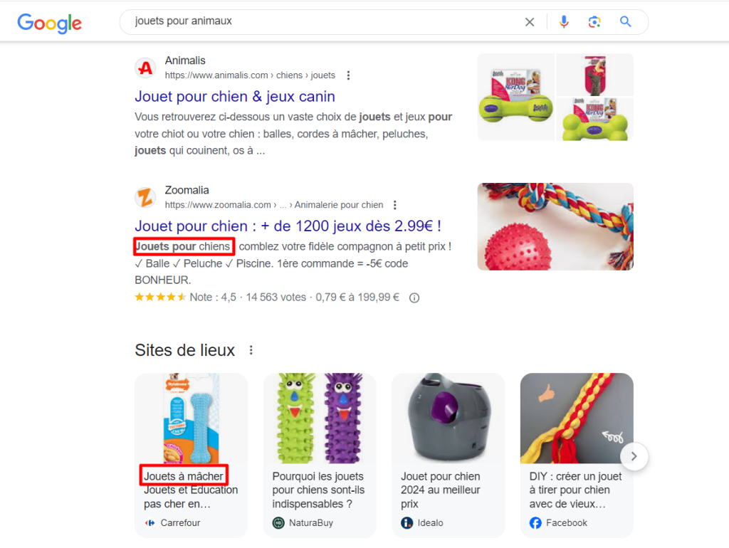 Résultats de la recherche Google pour jouets pour animaux