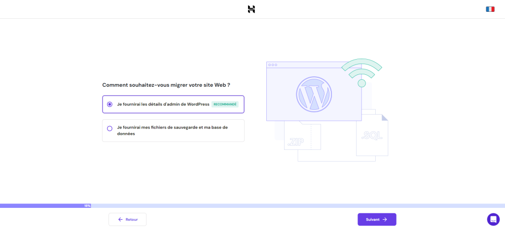 Processus de migration de site Web WordPress d'Hostinger