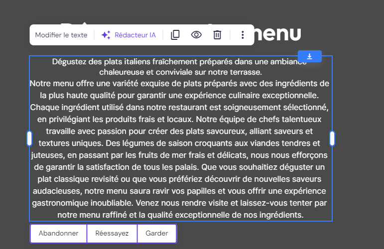 Exemple de texte créé par le générateur de contenu IA du créateur de sites Web Hostinger