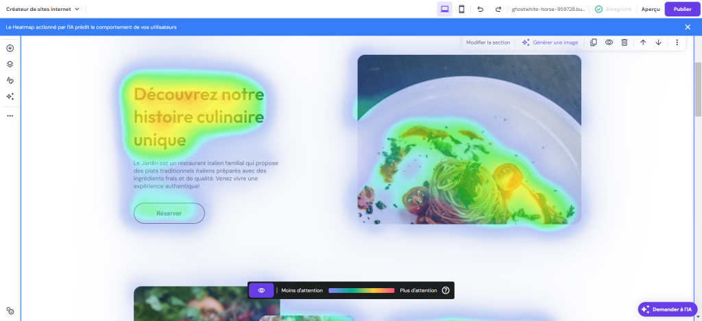 La fonction de carte thermique IA du créateur de sites Web Hostinger