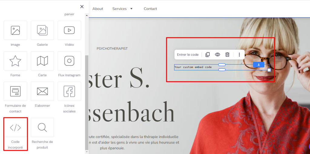 Intégrer un élément de code dans le Créateur de site Web Hostinger