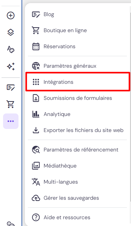 Paramètres du site du Créateur de site Web Hostinger