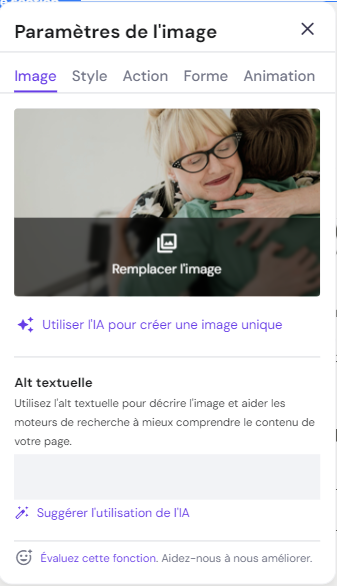 Paramètres de l'image étendus