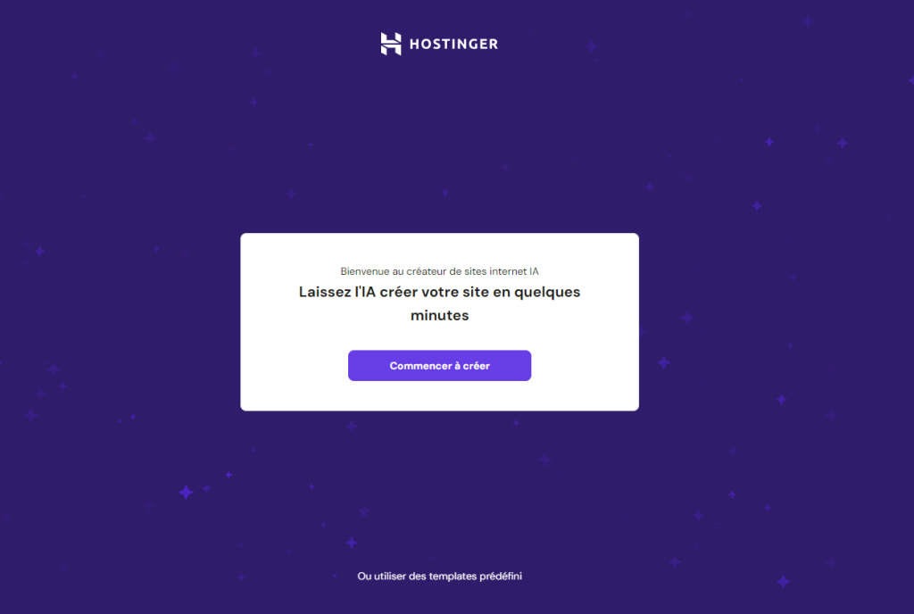 Le flux d'onboarding du Créateur de site Web Hostinger IA