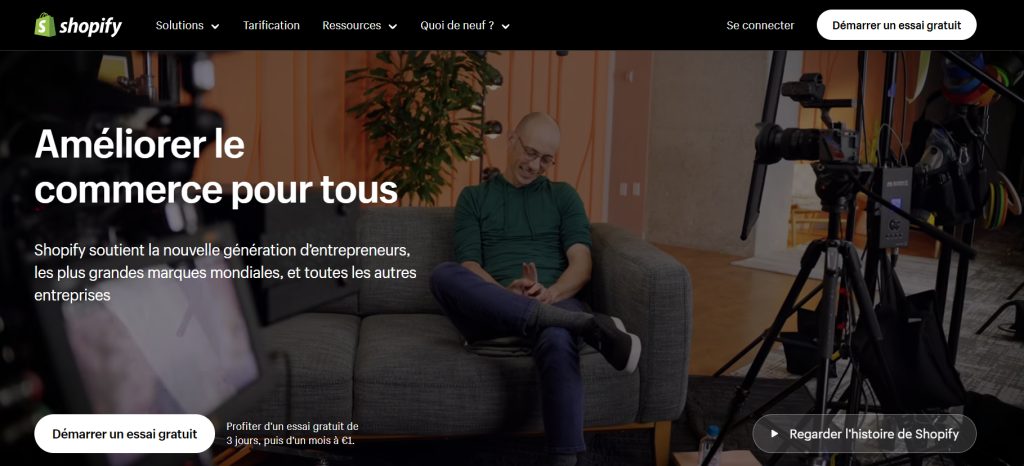 Page d'accueil du site Shopify