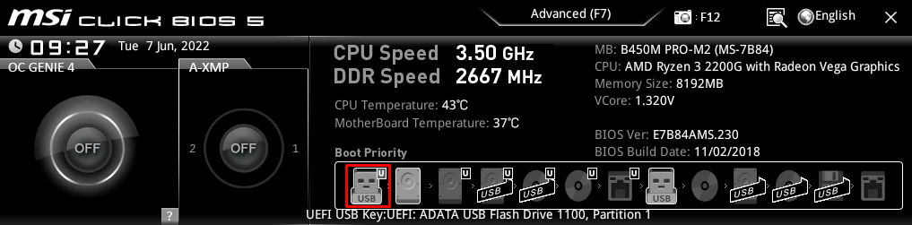 Paramètres de priorité de boot pour le BIOS MSI