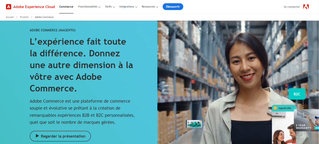 Page Adobe Commerce sur le site Adobe