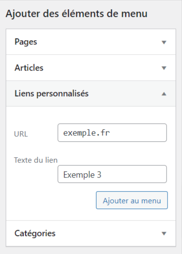 Ajout d'un lien personnalisé au menu de navigation