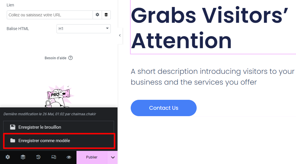 Le bouton "Enregistrer comme modèle" d'Elementor