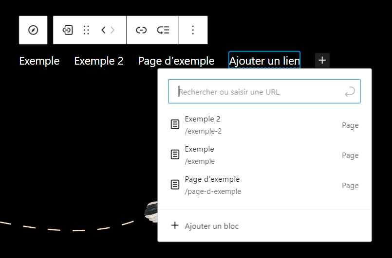 La fenêtre contextuelle d'ajout d'un nouvel élément de menu dans l'éditeur de site