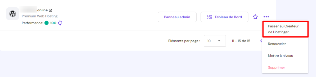 Paramètres des sites Web de hPanel