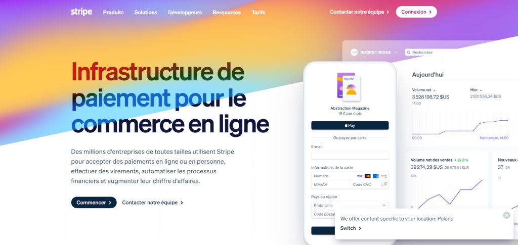 La landing page de Stripe