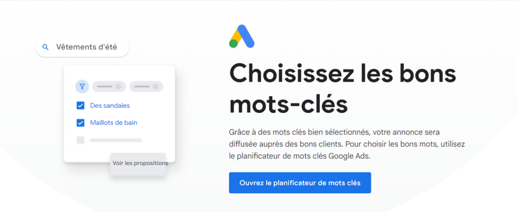 Page d'accueil du planificateur de mots-clés de Google