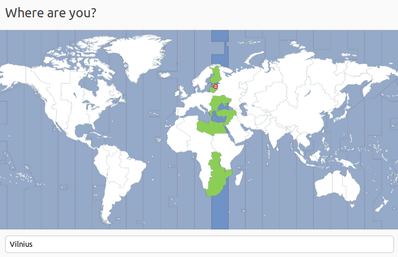 Étape de l'installateur Ubuntu permettant à l'utilisateur de choisir son fuseau horaire