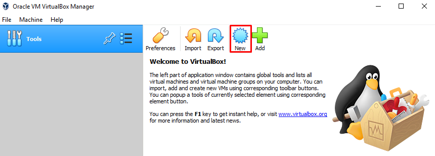 Fenêtre principale de VirtualBox. 