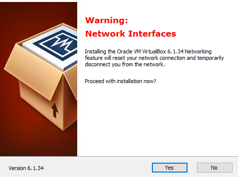 Avertissement concernant les interfaces réseau du programme d'installation de VirtualBox