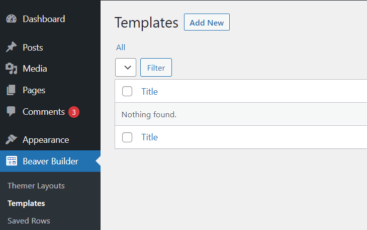 Page des templates sur Beaver Builder