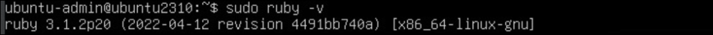 Terminal renvoie la version de Ruby installée