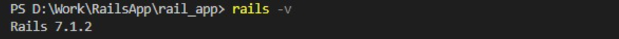 Le terminal VSCode renvoie la version de Rails installée